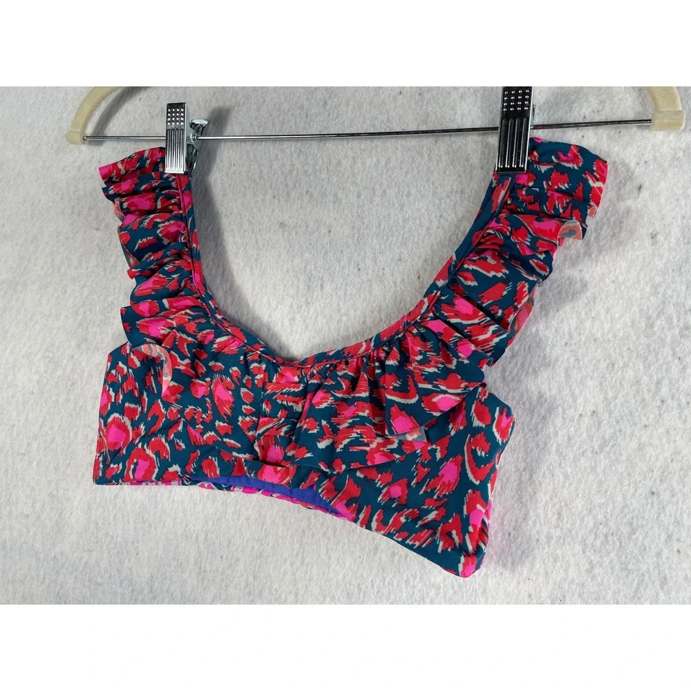 Maaji Kids Reversible Ruffle Bikini Top Floral Abstract Blue Pink Swim Size 12